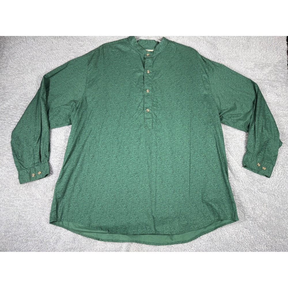 Frontier Classics Band Collar Shirt Mens XL Green Excellent Scroll Print Western